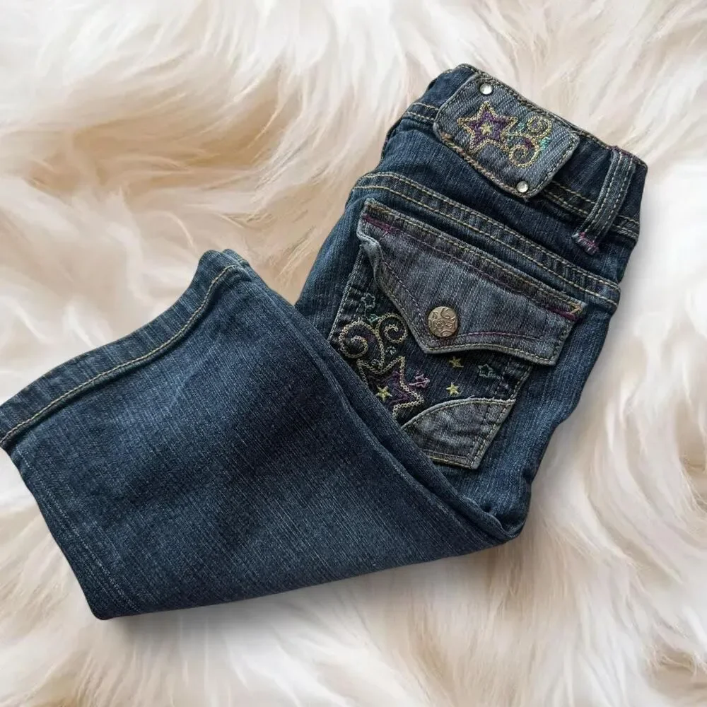 Y2K Kids embroidered low rise bootcut capri jeans | Lolita 90s Style| Size 6 - Picture 2 of 8